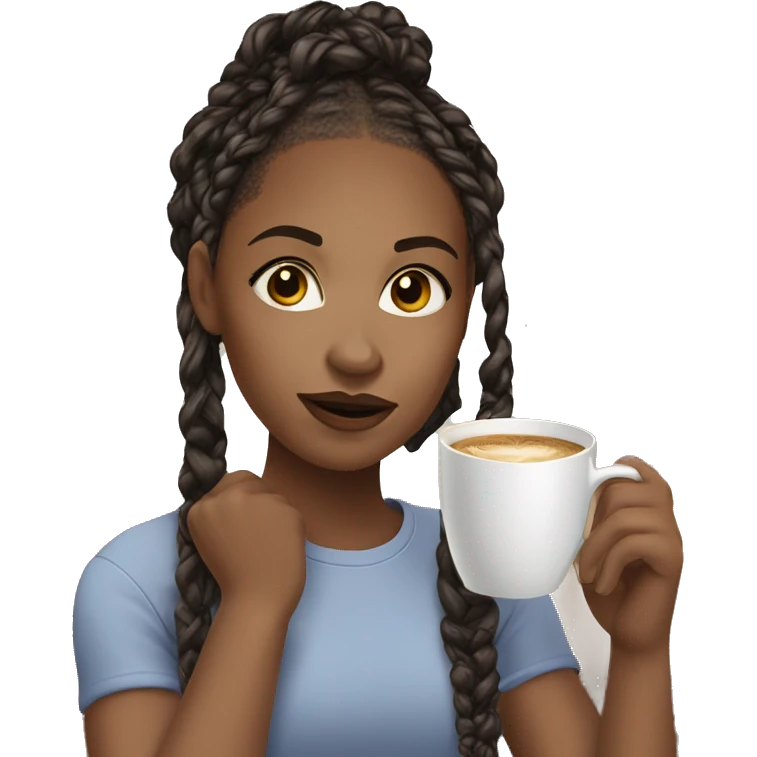 A African American girl with medium knotless braids sipping coffee  emoji