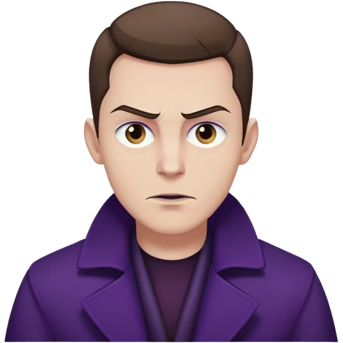Amycus Carrow in harry potter, a man thin, brown hair, crew cut hair, look evil, dark purple coat emoji