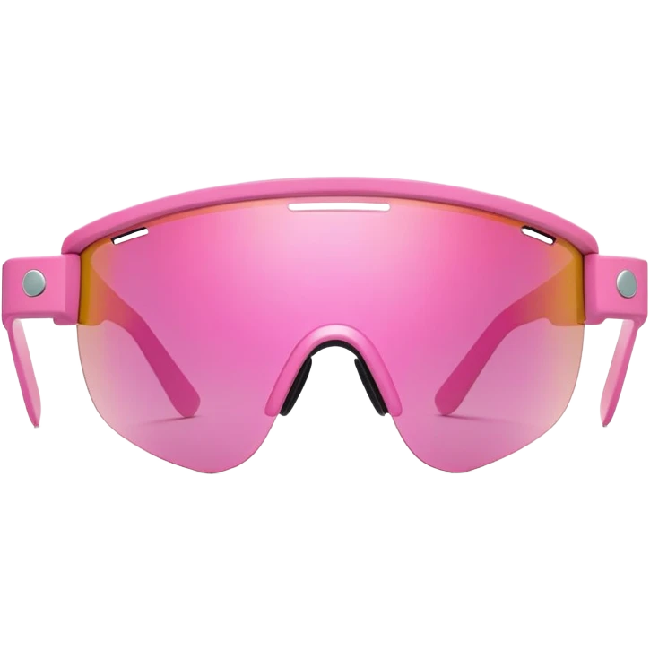 sporty pink shield visor sunglasses with ultra thick frame and decorative side screws, industrial heavy-duty look, massive build, one-piece lens emoji