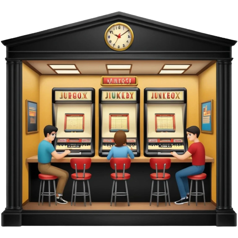 Birdseye view of large study space with students working separately add students add a jukebox emoji