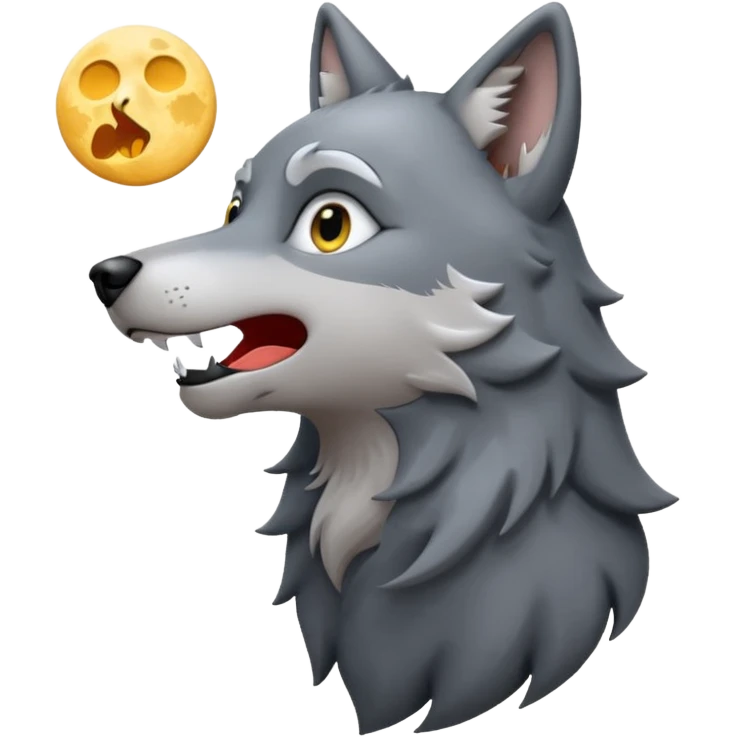 emoji of a howling wolf facing the moon, with its head tilted upward, simple cartoon style 🐺🌕 emoji