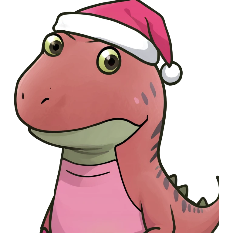 Dinosaur wearing pink pjs and a santa hat in a bed emoji