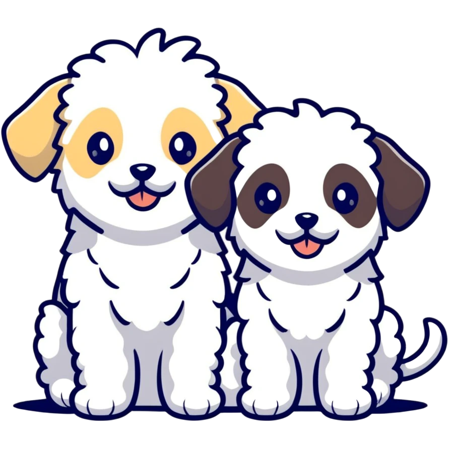 two realistic maltipoo puppies with curly fur emoji