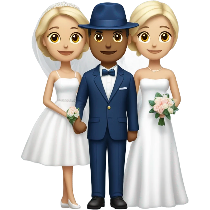 Puerto rican beard short hair with blue hat and navy blue suit getting Married with blond long hair girl with white  wedding dress  emoji