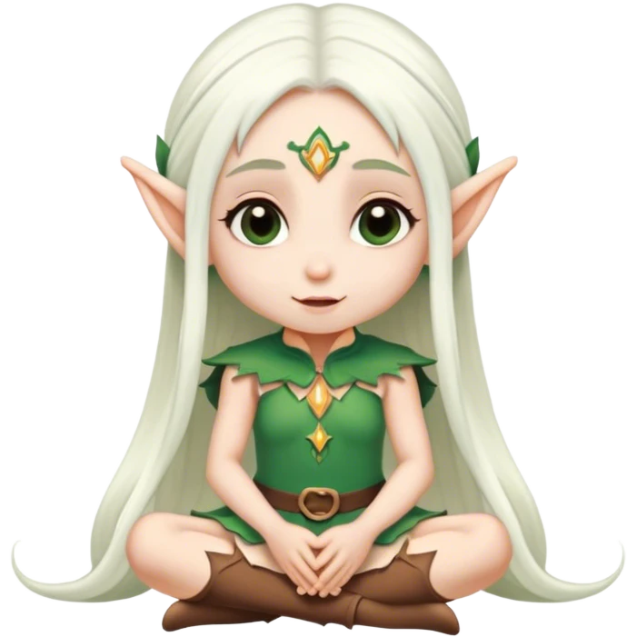 small elf girl long white hair sitting down emoji