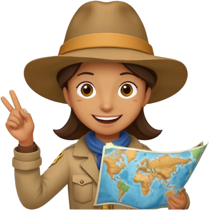 A curious explorer with wide hat, map in hand, and excited adventurous smile.
 emoji