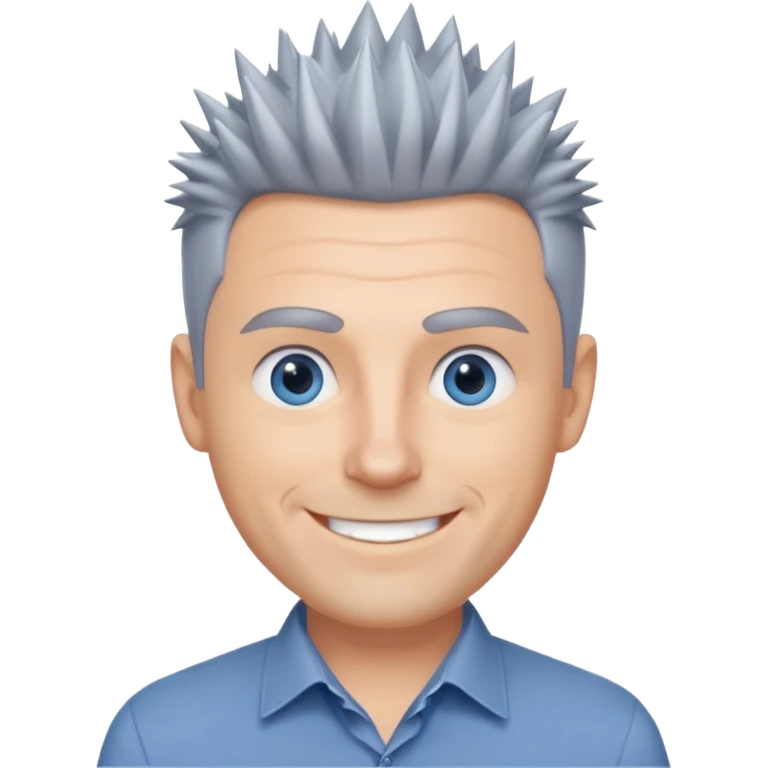 40 yr old white man short spike hair grey dress shirt blue eyes emoji