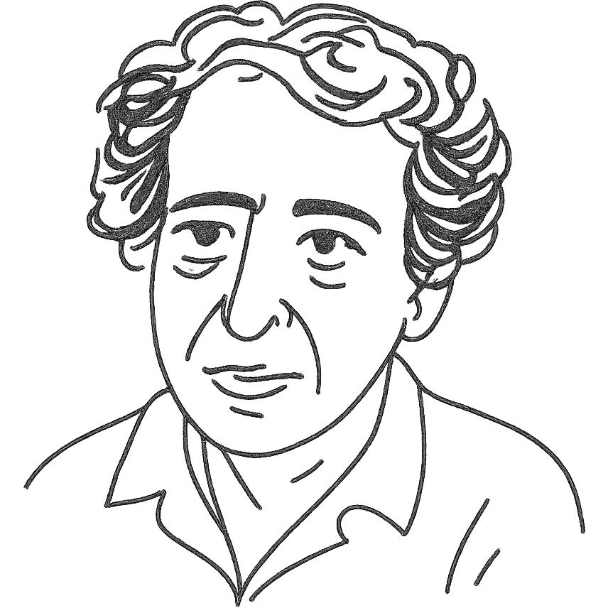 a hand drawn black outline portrait of Hannah Arendt emoji