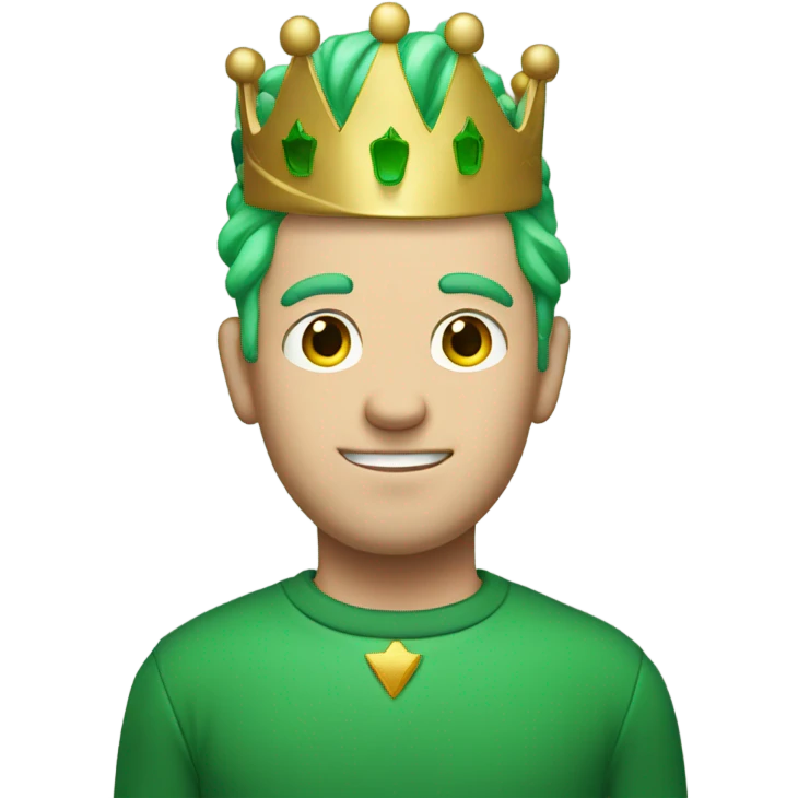 A white man with green hair, a green sweater with a W on it, and a crown on his head emoji
