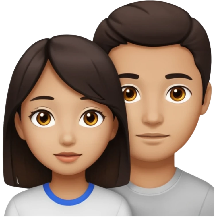 A darker Asian girl with brown eyes and dark brown hair, with her white boyfriend who has hazel eyes and light brown hair. emoji