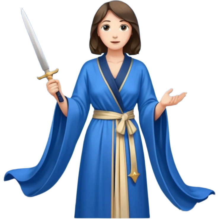 An upright Europe (a tall woman), wearing a blue, flowing robe with stars on the hem, and behind her stands Chancellor Merz, holding a knife toward her back emoji