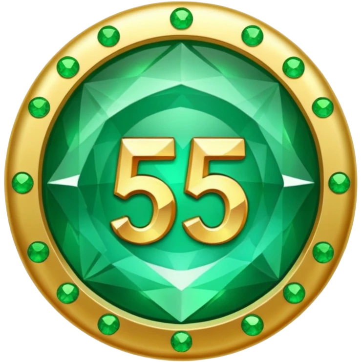 A round emerald sign for a paid subscription and level 5 jewels with the number emoji