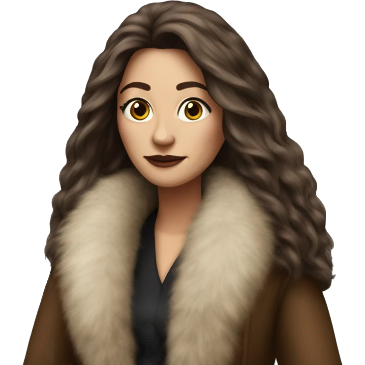 Beautiful Woman Realistic long hair brunette Mob wife big brown fur coat  emoji