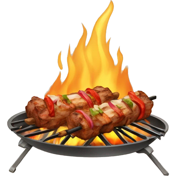 A TUKISH KEBAB MEAT SPIT COOKING IN A WOOD FIRE emoji