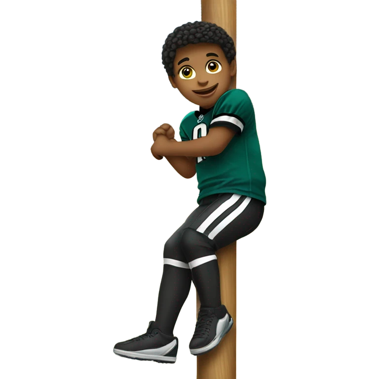 Kid climbing pole wearing Philadelphia eagles jersey  emoji