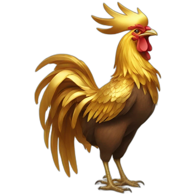 proud and howling golden phoenix rooster with a golden crown on its head emoji