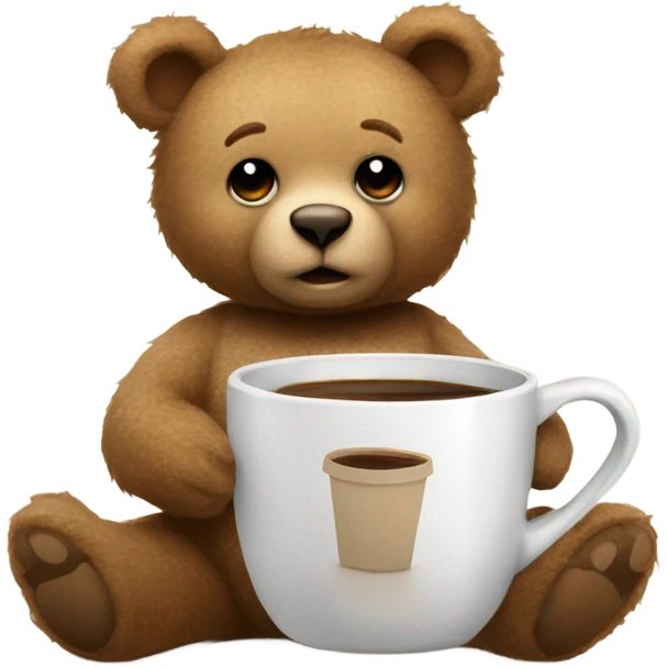 Teddy bear wearing pajamas with a coffee cup emoji