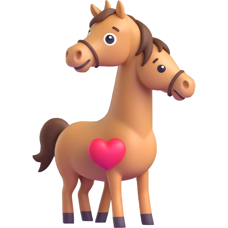 horse standing, isometric view, emoji style, heart above its head emoji