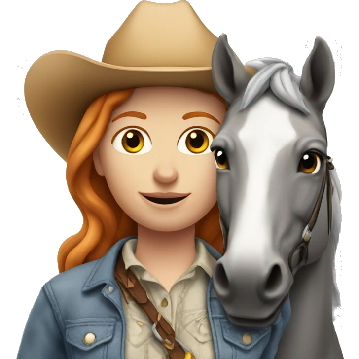 ginger Cowgirl With grey horse emoji