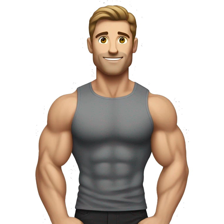 white man, brunette hair, bodybuilder, muscular body emoji