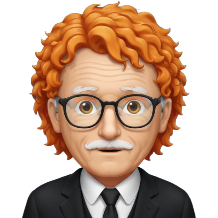 old man, orange curly hair, no mustache, wearing glasses, long face, wearing a black suit emoji