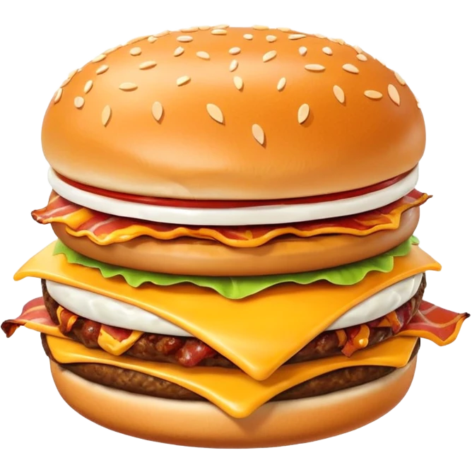 bacon burger object icon, crispy bacon strips, beef patty, melted cheese, sesame bun, 3D cartoon, mobile game icon style, clean background, no text, no watermark
 emoji