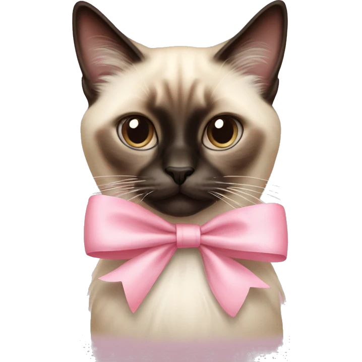 Long haired Siamese cat with pastel pink bow emoji