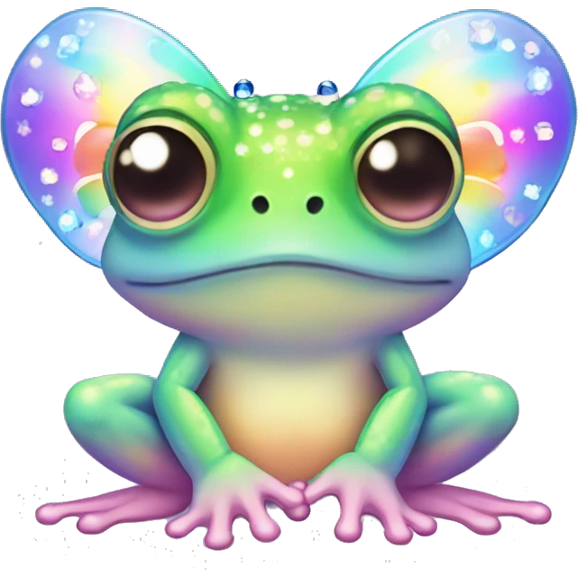 Kawaii rainbow pastel bedazzled frog with butterfly wings emoji