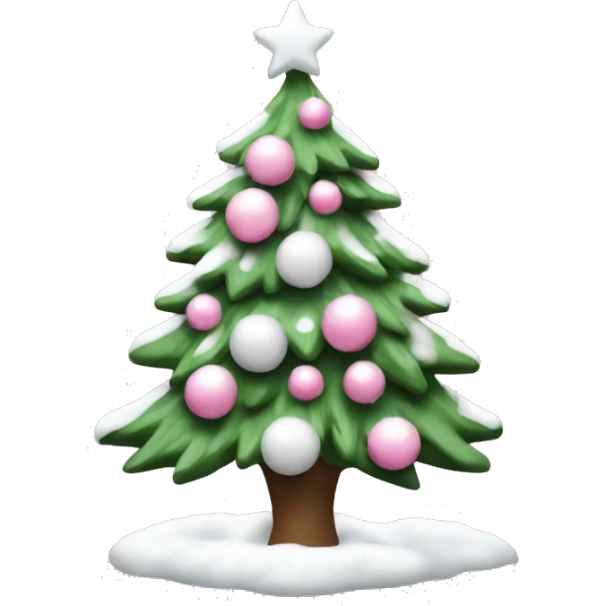 pink christmas tree with white snow and white ornaments  emoji