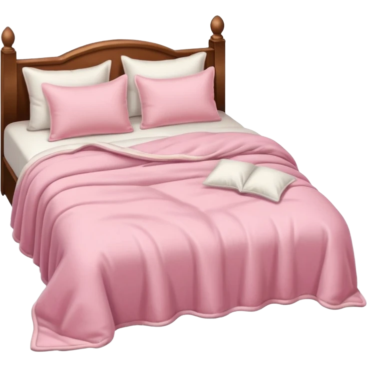 pink cozy bed with soft pillows and a fluffy blanket, neatly made, realistic emoji