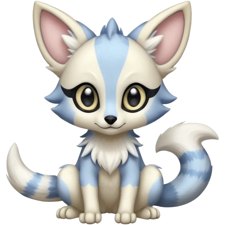 Irideacent pastel whitish pale bright cute adorable innocent precious Genet-Absol-Zeraora-Primagen-fusion-creature  emoji