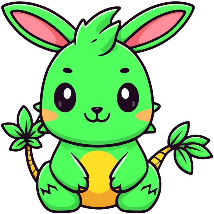 A cute dragon with bunny ears and plant-like features, with spikes on its back emoji