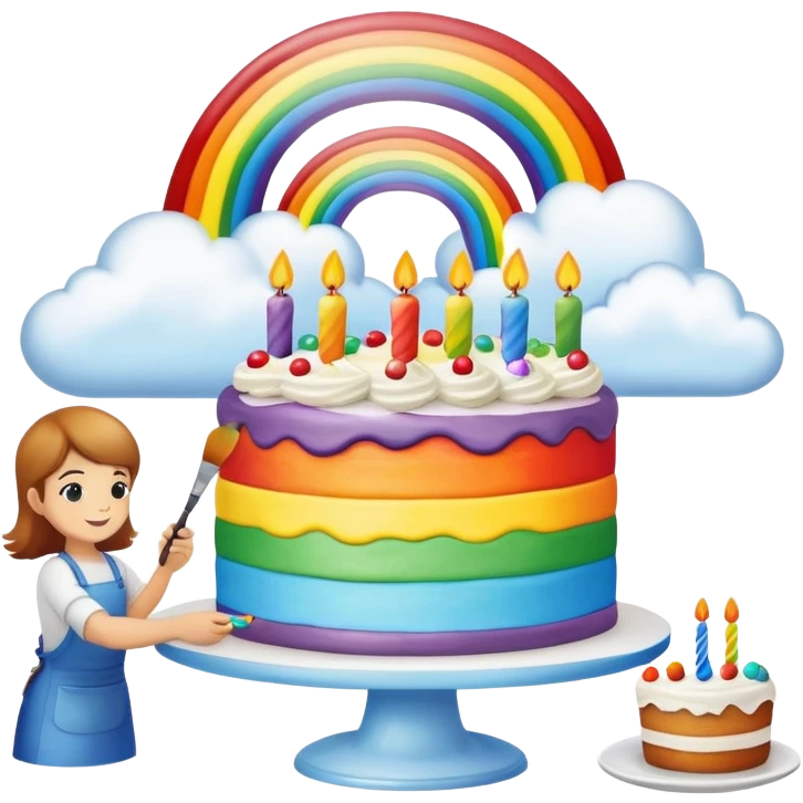 artist painting rainbow birthday cake with clouds landscape  emoji