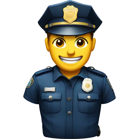 a smiling police officer next to a spool of blue thread  emoji