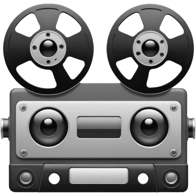 Minimalist emoji-style sticker of a VHS tape where the reels look like eyes, staring out. Black, white, and gray tones only.
 emoji