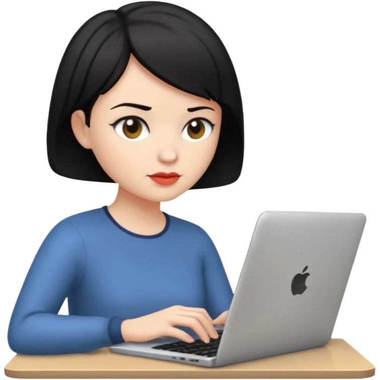 a white woman who has black short hair typing laptop emoji