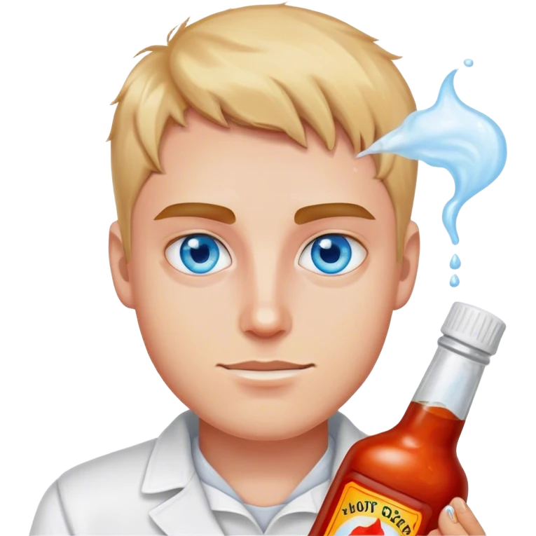guy blue eyes holding hot sauce and salt emoji