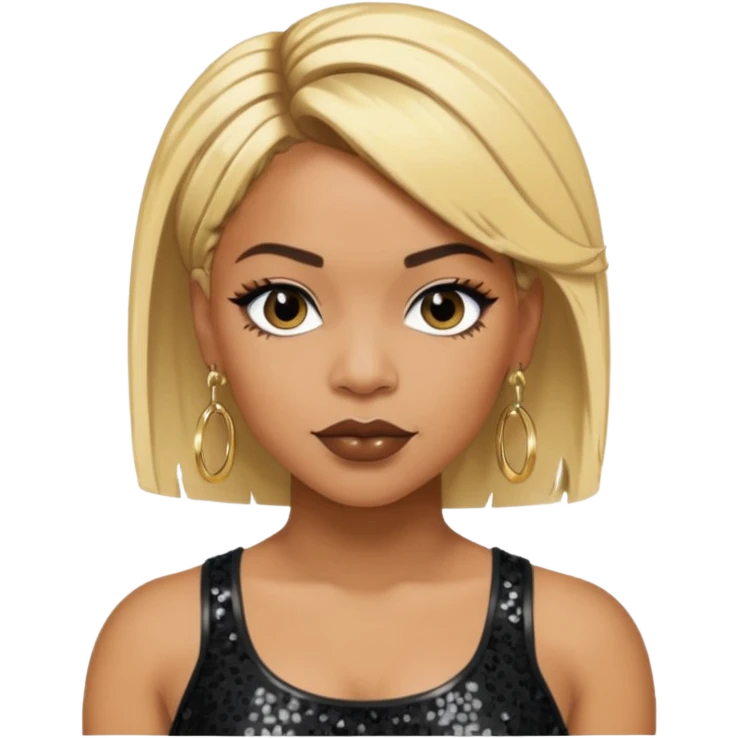 T Boz from TLC with short blonde hair, black sequin crop top, black earring emoji