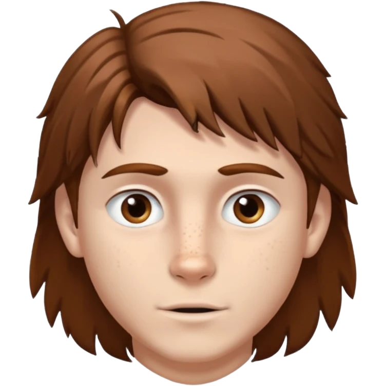 A young white boy with brown hair and eyes, with slightly long, straight and disheveled hair with wolf cut, Make it look aesthetic,  emoji