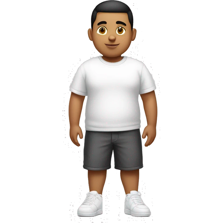 Full body young Hispanic boy that is extremely short and fat with a low taper fade and is wearing a t shirt and white air forces  emoji