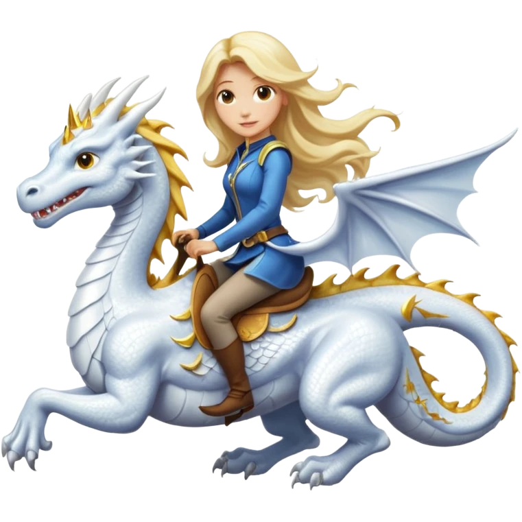 Long blonde hair witch riding white sparkling dragon  emoji