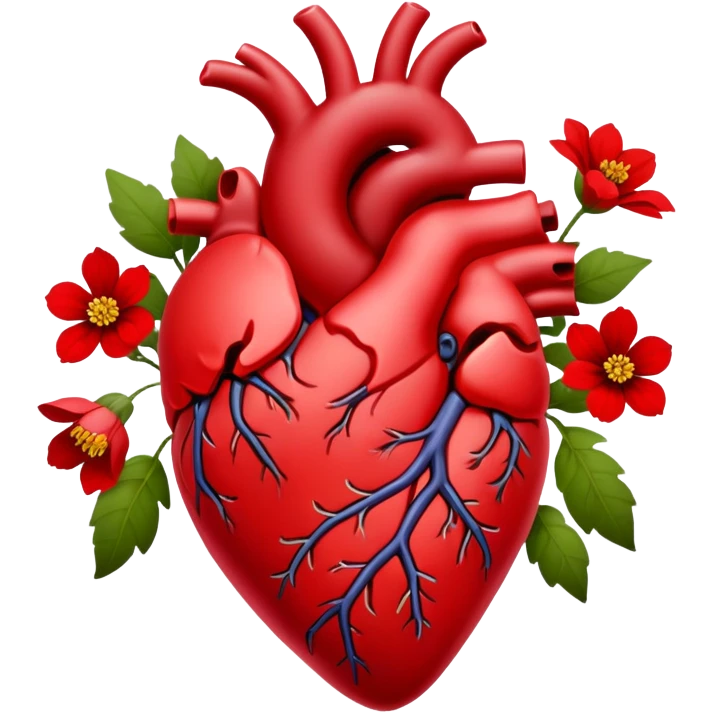 anatomical heart with red wildflowers dark red emoji