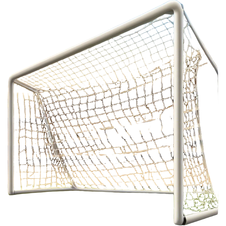 Cinematic Realistic image of a soccer goal net with intricately detailed mesh textures and subtle signs of wear, set against a dynamic, sunlit stadium backdrop that emphasizes its iconic presence in the game emoji