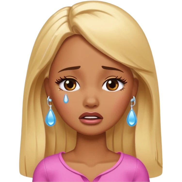 brown skin blonde barbie crying with tears  emoji