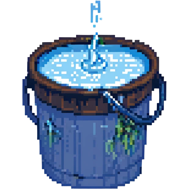blue bucket of water with a visible leak, water dripping out emoji
