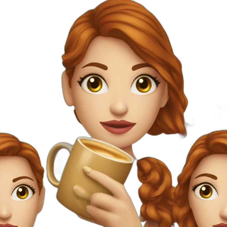 mulher-ruiva-olho-verde-cabelo-liso-comprido-segurando-caneca-café emoji
