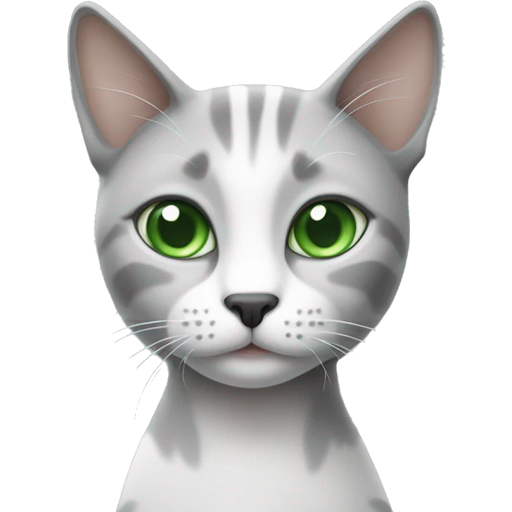 Gray and white lanky cat with green eyes emoji