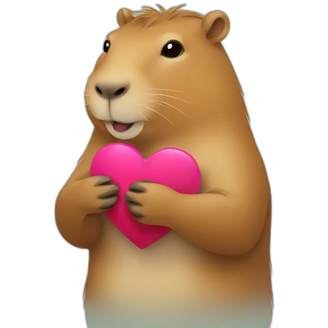 capybara holding a heart emoji