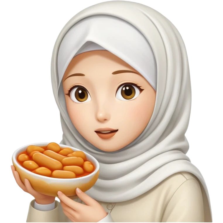 White hijab girl eating tteokbokki emoji