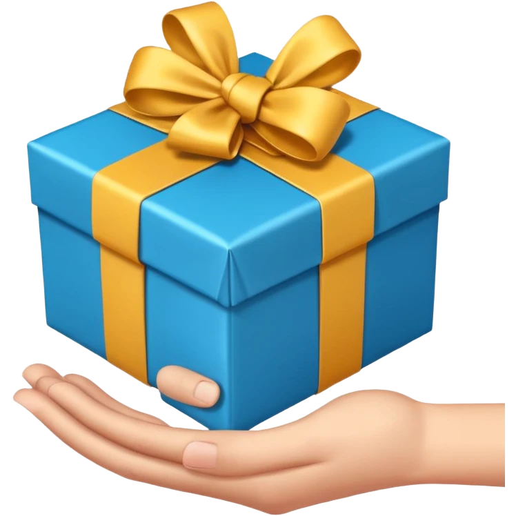 one hand giving a gift box, simple, clear, no text emoji